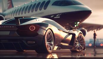 Free photo of Business class private jet and luxury car on airport. AI Generative