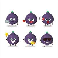 Fig cartoon character with various types of business emoticons vector