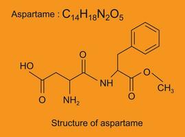 Molecular formula of Aspartame structure and skeletal formula. vector