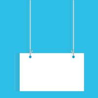 Vector illustration of a hanging sign on a colorful blue background.