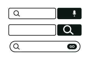 Voice-activated search box, GO search button, Web search bar, magnifying glass search button and a microphone icon for voice search in the search bar. vector