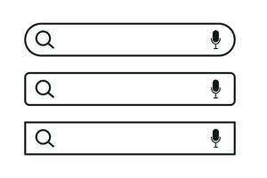 Search bar, magnifying glass and microphone, Voice search, Web search bar. vector