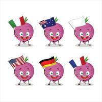 Garlic cartoon character bring the flags of various countries vector