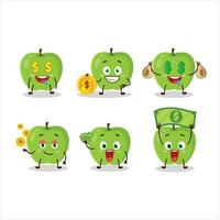 nuevo verde manzana dibujos animados personaje con linda emoticon traer dinero vector