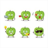 New green apple cartoon character with various types of business emoticons vector