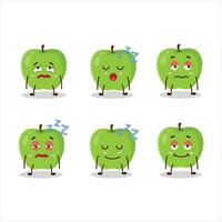 dibujos animados personaje de nuevo verde manzana con soñoliento expresión vector