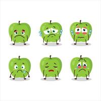 nuevo verde manzana dibujos animados personaje con triste expresión vector