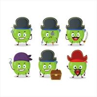 Cartoon character of new green apple with various pirates emoticons vector