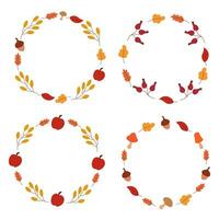 Vector set round frame of leaves, berries, mushrooms, apple, acorn for text. Seasonal autumn board illustration for the design of promotional discount poster, cards.