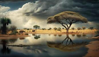 Realistic Beautiful landscape scene with Cloudy weather. photo