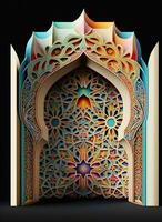 3d hacer mezquita elemento en florido Arábica, islámico archit ecture estilo interior. ai generativo foto