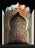 3d render mosque element in ornate arabic, Islamic archit ecture style interior. photo