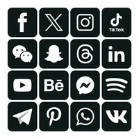 Black and White Social media icons set Logo Vector Illustrator network