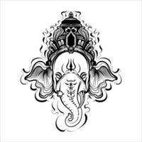 illustration of a tattoo Elephant head or Ganesha god in Indian religion. Hand drawn. vector