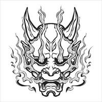 Japanese Line mask black on white, hand drawn illustration. vector