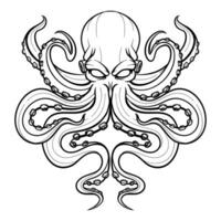 Black octopus line art on white background used for various decorative logo icons. vector