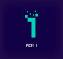 Creative pixel number 1 logo. Unique digital pixel art and pixel explosion template. vector