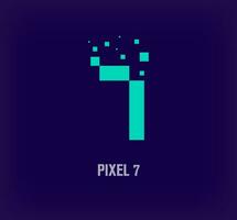 Creative pixel number 7 logo. Unique digital pixel art and pixel explosion template. vector