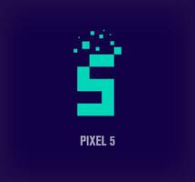 Creative pixel number 5 logo. Unique digital pixel art and pixel explosion template. vector