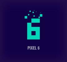 Creative pixel number 6 logo. Unique digital pixel art and pixel explosion template. vector