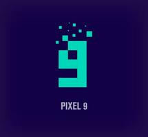 Creative pixel number 9 logo. Unique digital pixel art and pixel explosion template. vector