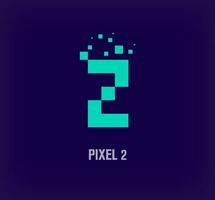 Creative pixel number 2 logo. Unique digital pixel art and pixel explosion template. vector