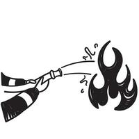 hand drawn doodle put out the fire with water illustration vector