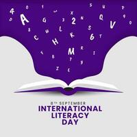internacional literatura día vector ilustración, celebrado en septiembre 8vo. vector saludo póster diseño