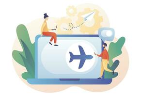 Flight mode button on laptop. Airplane mode concept. Info notification in air plane. Modern flat cartoon style. Vector illustration on white background