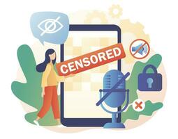 Censored info in smartphone app. Censorship concept. Censure pixelation effect and blur. Sensitive content. Modern flat cartoon style. Vector illustration on white background