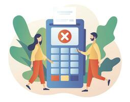 Payment error. Payment terminal with cross checkmark. Cashless NFC payment transaction canceled. Payment failed, try again. Modern flat cartoon style. Vector illustration on white background