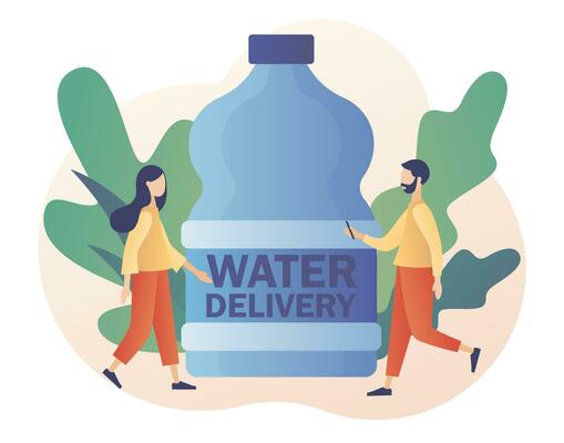 Bottled Water Delivery Service Poster With Man Delivering Bottle To Office,  Car Transporting Clean Aqua To Consumers And Cooler With Hot And Cold  Liquid Royalty Free SVG, Cliparts, Vectors, and Stock Illustration.