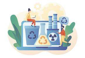 Chemical recycling. Hazardous waste management. Plastics recycling method. Chemical trash disposal and utilization online service. Modern flat cartoon style. Vector illustration on white background