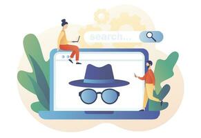 Incognito mode concept. Anonymous search on laptop. Browse in private. Online privacy and personal data protection. Confidential information. Modern flat cartoon style. Vector illustration