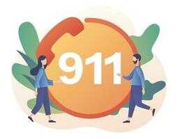 911 emergency call button. Assistant manager online. Ambulance service. Hotline call center. Modern flat cartoon style. Vector illustration on white background