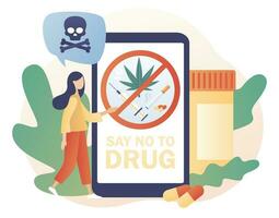 International day against drug abuse. Say no to drug. Addiction treatment, narcotic addict medication. Modern flat cartoon style. Vector illustration on white background