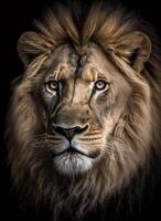 free tiger or lion portrait dark background. Ai Generated photo