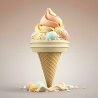 colorful flavor ice cream in cone on splash pastel background. Summer creative concept. AI Generative photo