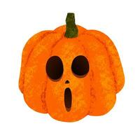 Cute carved pumpkin with a surprised face isolated on white background. Halloween pumpkin painted with chalk vector