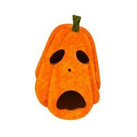 Jack O'Lantern with sad face emotion. Hand drawn curved face pumpkin isolated on white background vector