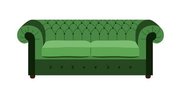 Comfortable sofa with upholstery. Modern furniture for cozy home interior design. Flat vector illustration.