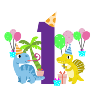 feliz aniversário dinossauro clipart. número festa dino png