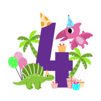 feliz aniversário dinossauro clipart. número festa dino png