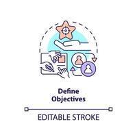 2D editable define objectives thin line icon concept, isolated vector, multicolor illustration representing knowledge management. vector