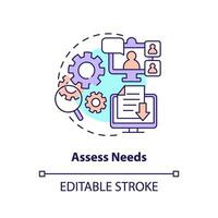 2D editable assess needs thin line icon concept, isolated vector, multicolor illustration representing knowledge management. vector