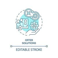 Offer solutions soft blue concept icon. Problem solving. Client service. Key to success. Build trust. Sales closing. Round shape line illustration. Abstract idea. Graphic design. Easy to use vector