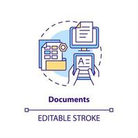 2D editable documents thin line icon concept, isolated vector, multicolor illustration representing knowledge management. vector