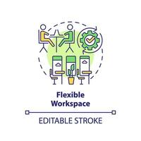 Editable flexible workspace icon concept, isolated vector, sustainable office thin line illustration. vector