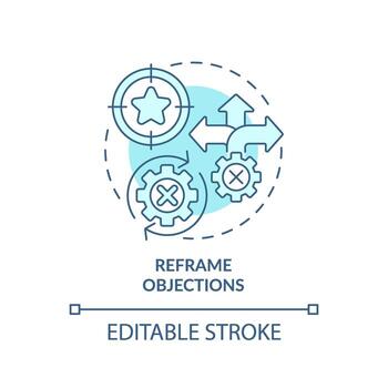 Reframe objections soft blue concept icon. Product benefits. Provide information. Sales technique. Selling strategy. Round shape line illustration. Abstract idea. Graphic design. Easy to use vector