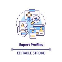 2D editable expert profiles thin line icon concept, isolated vector, multicolor illustration representing knowledge management. vector